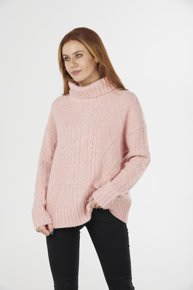 » FK3029 ROLL NECK CABLE PULLOVER